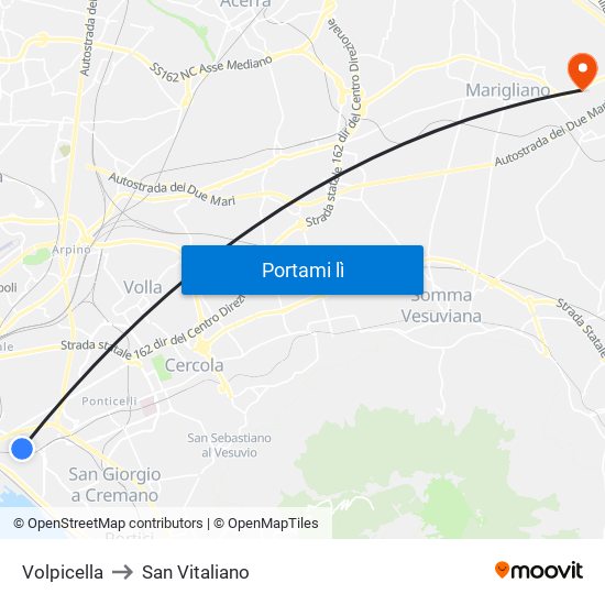 Volpicella to San Vitaliano map