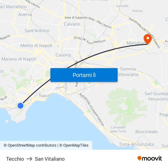 Tecchio to San Vitaliano map