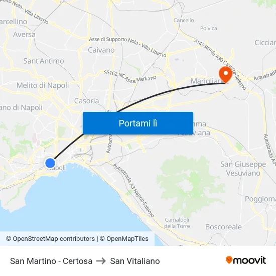San Martino - Certosa to San Vitaliano map