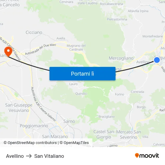 Avellino to San Vitaliano map