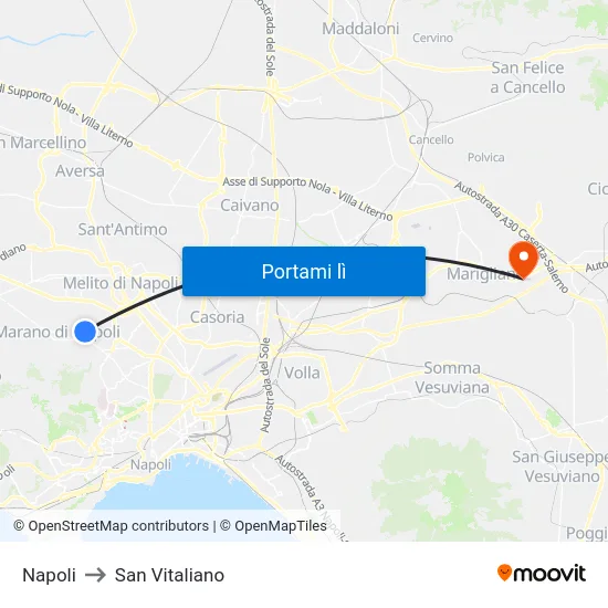 Napoli to San Vitaliano map