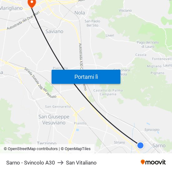 Sarno - Svincolo A30 to San Vitaliano map