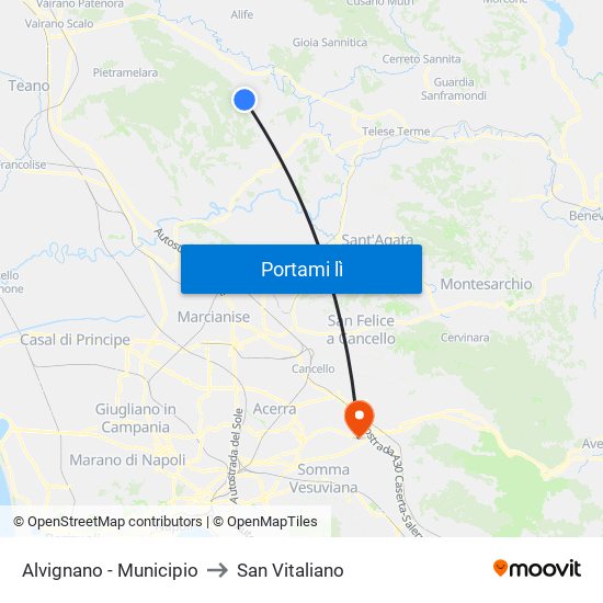 Alvignano - Municipio to San Vitaliano map