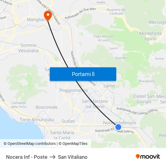 Nocera Inf - Poste to San Vitaliano map