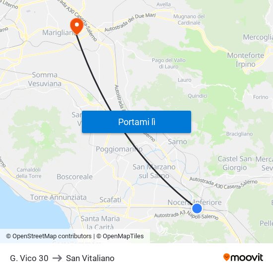 G. Vico 30 to San Vitaliano map