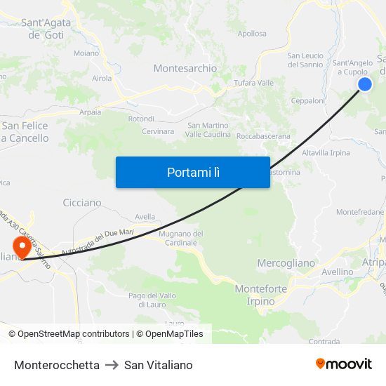 Monterocchetta to San Vitaliano map