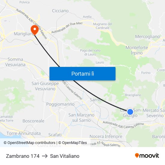 Zambrano 174 to San Vitaliano map