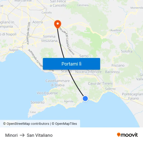 Minori to San Vitaliano map
