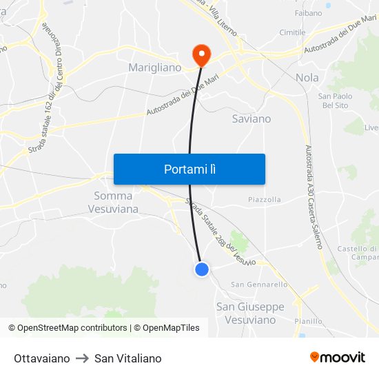 Ottavaiano to San Vitaliano map