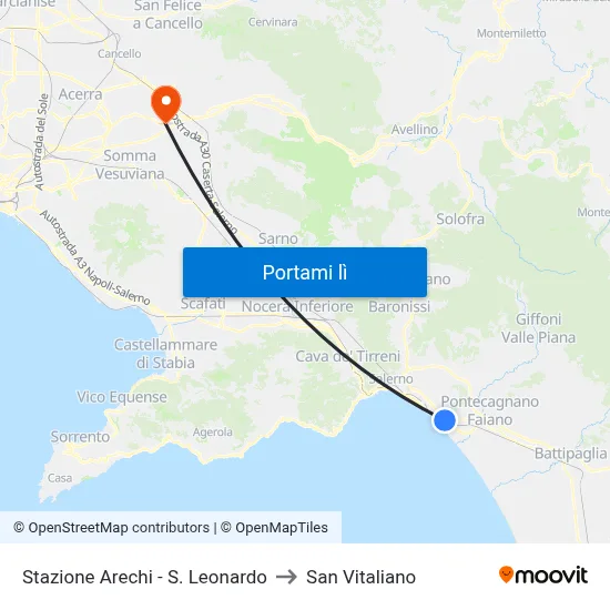 Stazione Arechi - S. Leonardo to San Vitaliano map