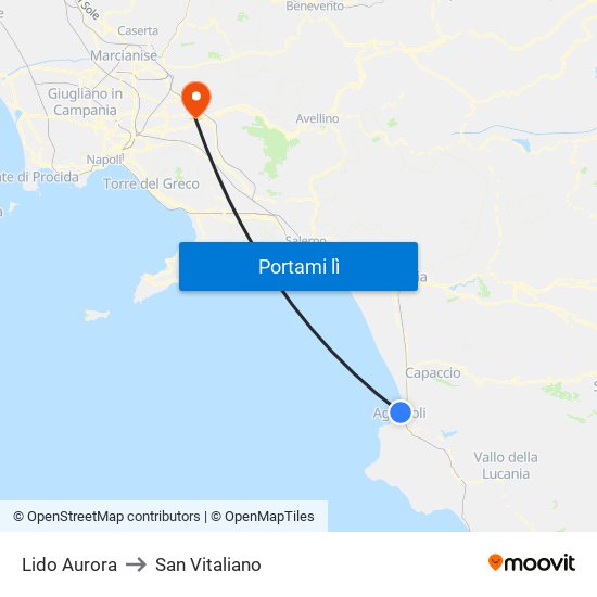 Lido Aurora to San Vitaliano map
