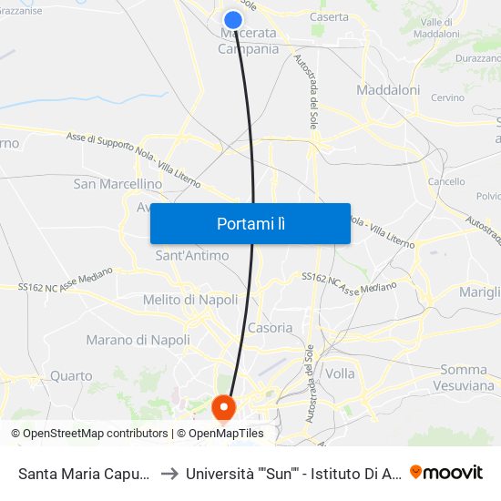 Santa Maria Capua Vetere (Provvisoria) to Università ""Sun"" - Istituto Di Anatomia Patologica ""L.Armanni"" map