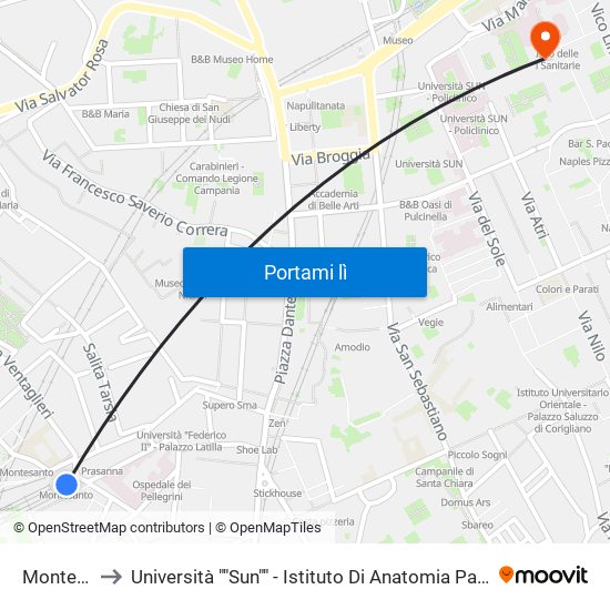 Montesanto to Università ""Sun"" - Istituto Di Anatomia Patologica ""L.Armanni"" map