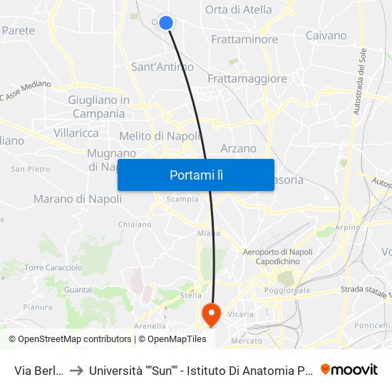 Via Berlinguer to Università ""Sun"" - Istituto Di Anatomia Patologica ""L.Armanni"" map