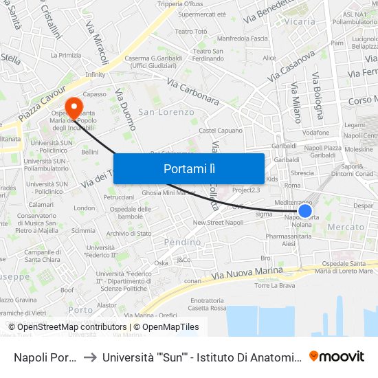 Napoli Porta Nolana to Università ""Sun"" - Istituto Di Anatomia Patologica ""L.Armanni"" map