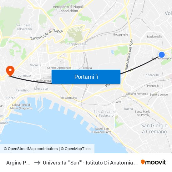 Argine Palasport to Università ""Sun"" - Istituto Di Anatomia Patologica ""L.Armanni"" map