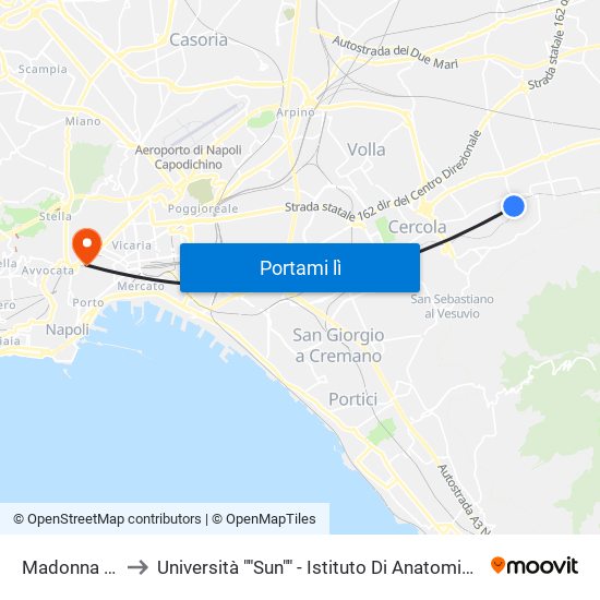 Madonna Dell'Arco to Università ""Sun"" - Istituto Di Anatomia Patologica ""L.Armanni"" map