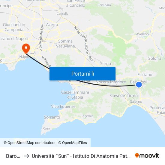 Baronissi to Università ""Sun"" - Istituto Di Anatomia Patologica ""L.Armanni"" map