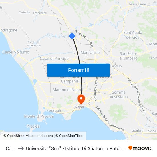 Capua to Università ""Sun"" - Istituto Di Anatomia Patologica ""L.Armanni"" map