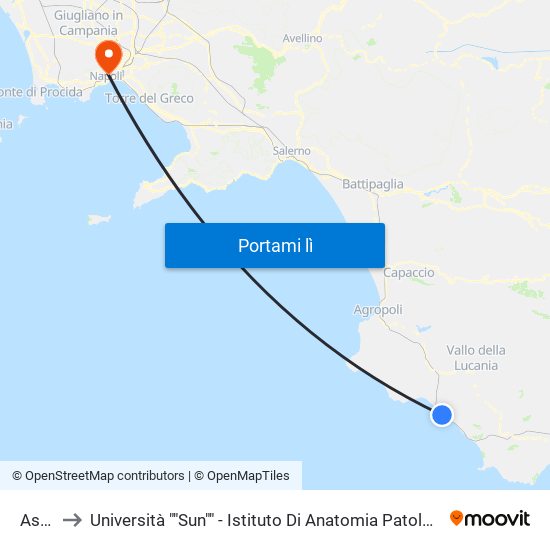 Ascea to Università ""Sun"" - Istituto Di Anatomia Patologica ""L.Armanni"" map