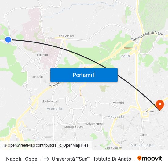 Napoli - Ospedale Monaldi to Università ""Sun"" - Istituto Di Anatomia Patologica ""L.Armanni"" map