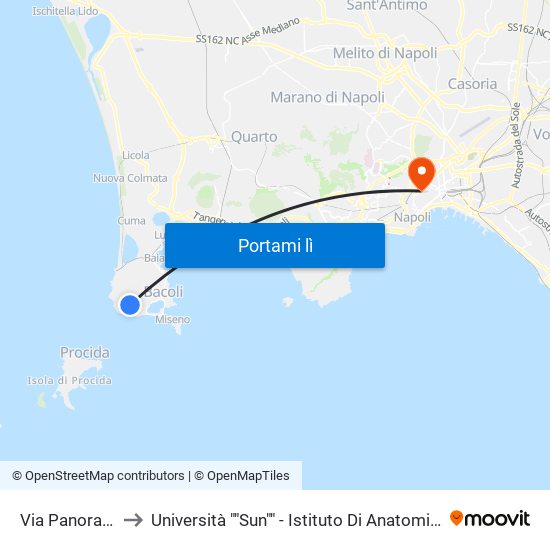 Via Panoramica, 47b to Università ""Sun"" - Istituto Di Anatomia Patologica ""L.Armanni"" map