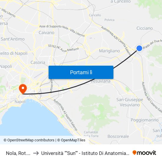 Nola, Rot. Cimitile to Università ""Sun"" - Istituto Di Anatomia Patologica ""L.Armanni"" map