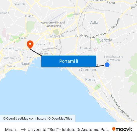 Miranapoli to Università ""Sun"" - Istituto Di Anatomia Patologica ""L.Armanni"" map