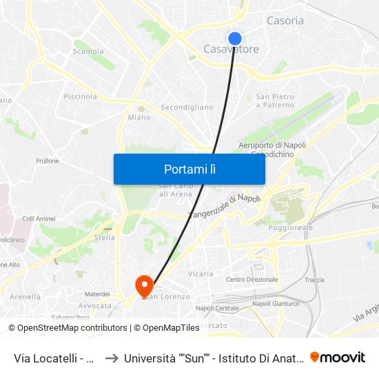 Via Locatelli - Rif. Civico N° 13 to Università ""Sun"" - Istituto Di Anatomia Patologica ""L.Armanni"" map