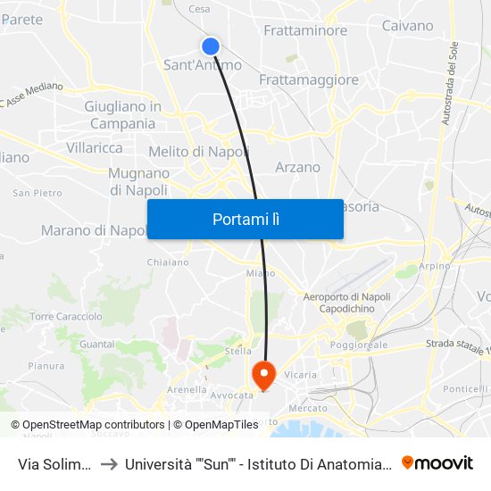 Via Solimene - Rif. Capolinea Ctp to Università ""Sun"" - Istituto Di Anatomia Patologica ""L.Armanni"" map