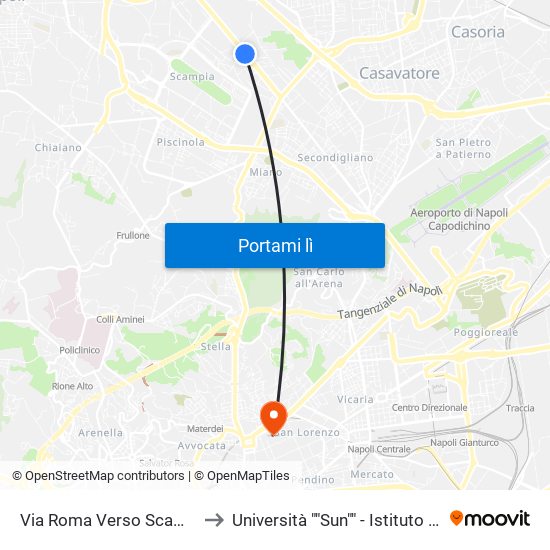 Via Roma Verso Scampia - Rif. Di Fronte Civico N° 56 to Università ""Sun"" - Istituto Di Anatomia Patologica ""L.Armanni"" map