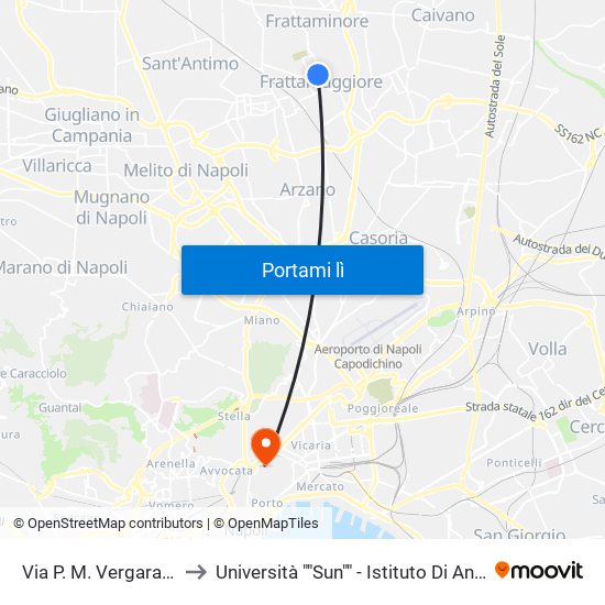 Via P. M. Vergara - Rif. Civico N° 148 to Università ""Sun"" - Istituto Di Anatomia Patologica ""L.Armanni"" map