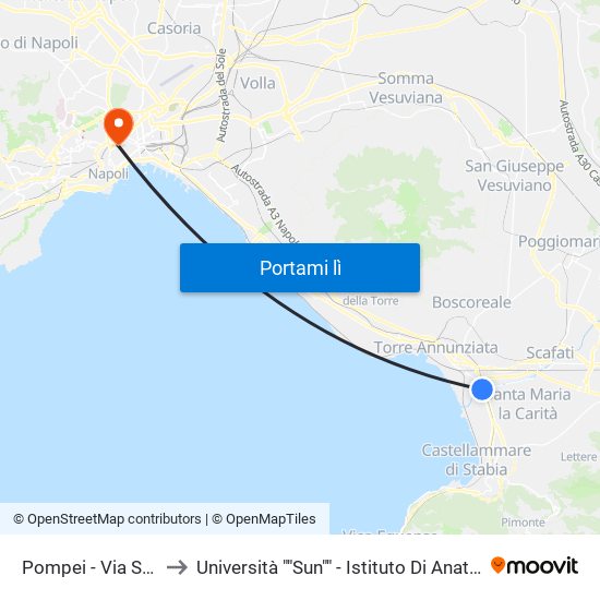 Pompei - Via S. Benedetto, 64 to Università ""Sun"" - Istituto Di Anatomia Patologica ""L.Armanni"" map