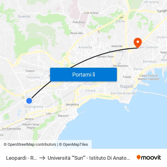 Leopardi - Rione Lauro to Università ""Sun"" - Istituto Di Anatomia Patologica ""L.Armanni"" map