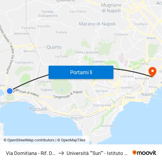 Via Domitiana - Rif. Damiani Fronte Distributore Ip to Università ""Sun"" - Istituto Di Anatomia Patologica ""L.Armanni"" map