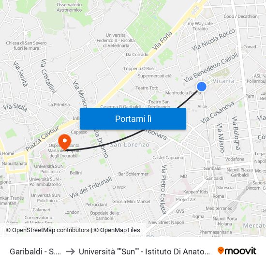 Garibaldi - S. Maria Fede to Università ""Sun"" - Istituto Di Anatomia Patologica ""L.Armanni"" map