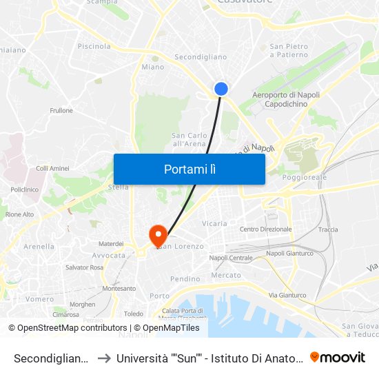 Secondigliano - Di Vittorio to Università ""Sun"" - Istituto Di Anatomia Patologica ""L.Armanni"" map