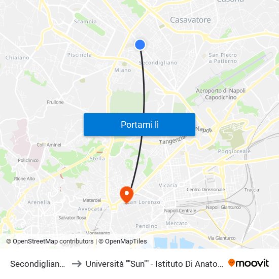 Secondigliano - Acquarola to Università ""Sun"" - Istituto Di Anatomia Patologica ""L.Armanni"" map