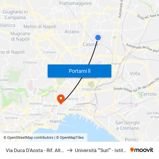 Via Duca D'Aosta - Rif. Alt. Spazio Parcheggio Chiesa S. Antonio Abate to Università ""Sun"" - Istituto Di Anatomia Patologica ""L.Armanni"" map