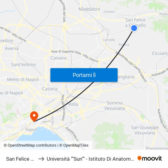 San Felice A Cancello to Università ""Sun"" - Istituto Di Anatomia Patologica ""L.Armanni"" map