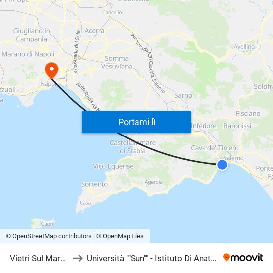 Vietri Sul Mare (Stazione Fs) to Università ""Sun"" - Istituto Di Anatomia Patologica ""L.Armanni"" map