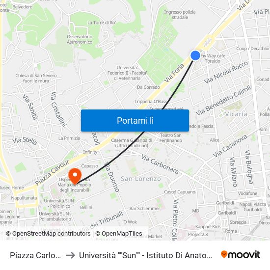 Piazza Carlo III - Alifana to Università ""Sun"" - Istituto Di Anatomia Patologica ""L.Armanni"" map