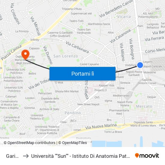 Garibaldi to Università ""Sun"" - Istituto Di Anatomia Patologica ""L.Armanni"" map