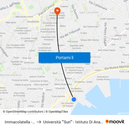 Immacolatella - Porta Di Massa to Università ""Sun"" - Istituto Di Anatomia Patologica ""L.Armanni"" map