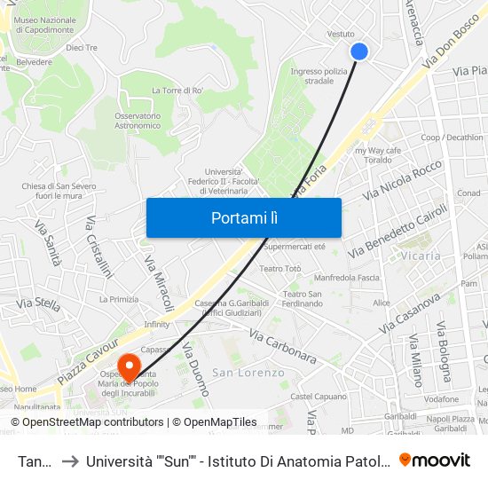 Tanucci to Università ""Sun"" - Istituto Di Anatomia Patologica ""L.Armanni"" map