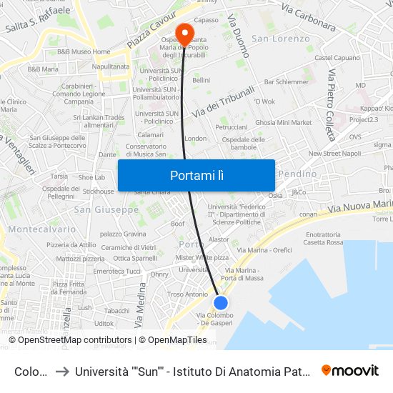 Colombo to Università ""Sun"" - Istituto Di Anatomia Patologica ""L.Armanni"" map