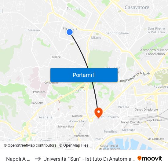 Napoli A Piscinola to Università ""Sun"" - Istituto Di Anatomia Patologica ""L.Armanni"" map