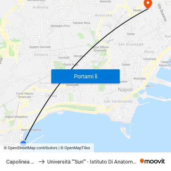 Capolinea Mergellina to Università ""Sun"" - Istituto Di Anatomia Patologica ""L.Armanni"" map