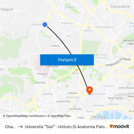 Chiaiano to Università ""Sun"" - Istituto Di Anatomia Patologica ""L.Armanni"" map