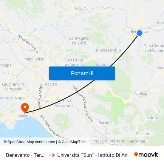 Benevento - Terminal Piazzale Vari to Università ""Sun"" - Istituto Di Anatomia Patologica ""L.Armanni"" map